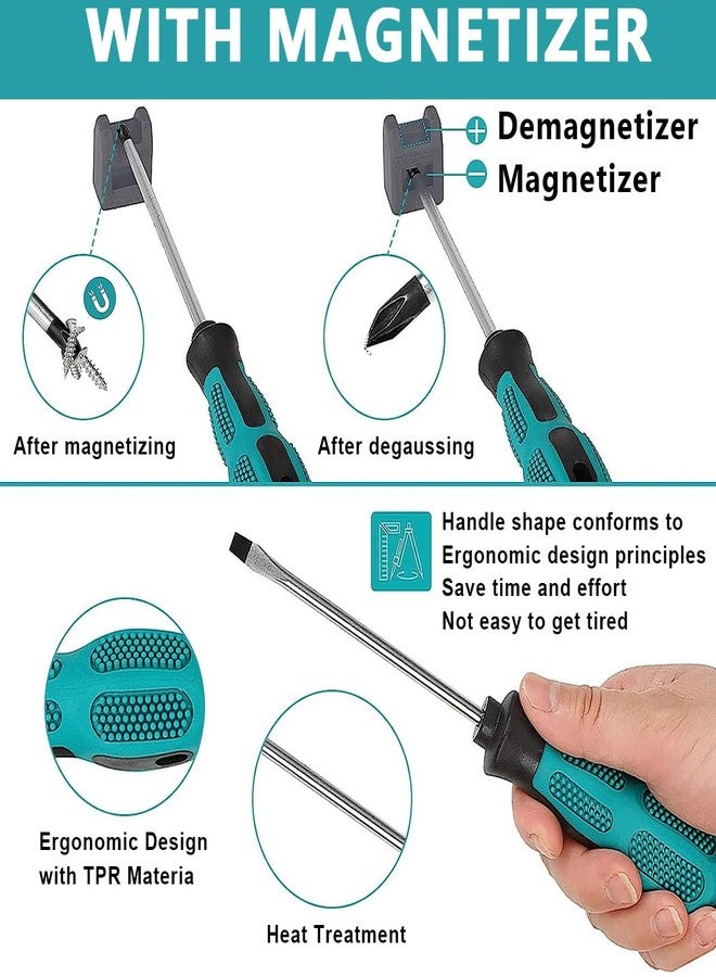 Serplex 10Pcs Screwdriver Set, Heavy Duty Magnetic Screwdriver With 5 Flat & 5 Cross Head Screwdriver, Durable Screwdriver Hand Tools Set With Tool Box (5 Size), Blue - Image 3